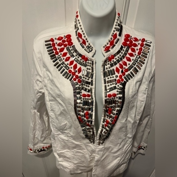 CHICO'S White Jean Studded Jacket NWT- SIZE 1/M - Picture 1 of 8